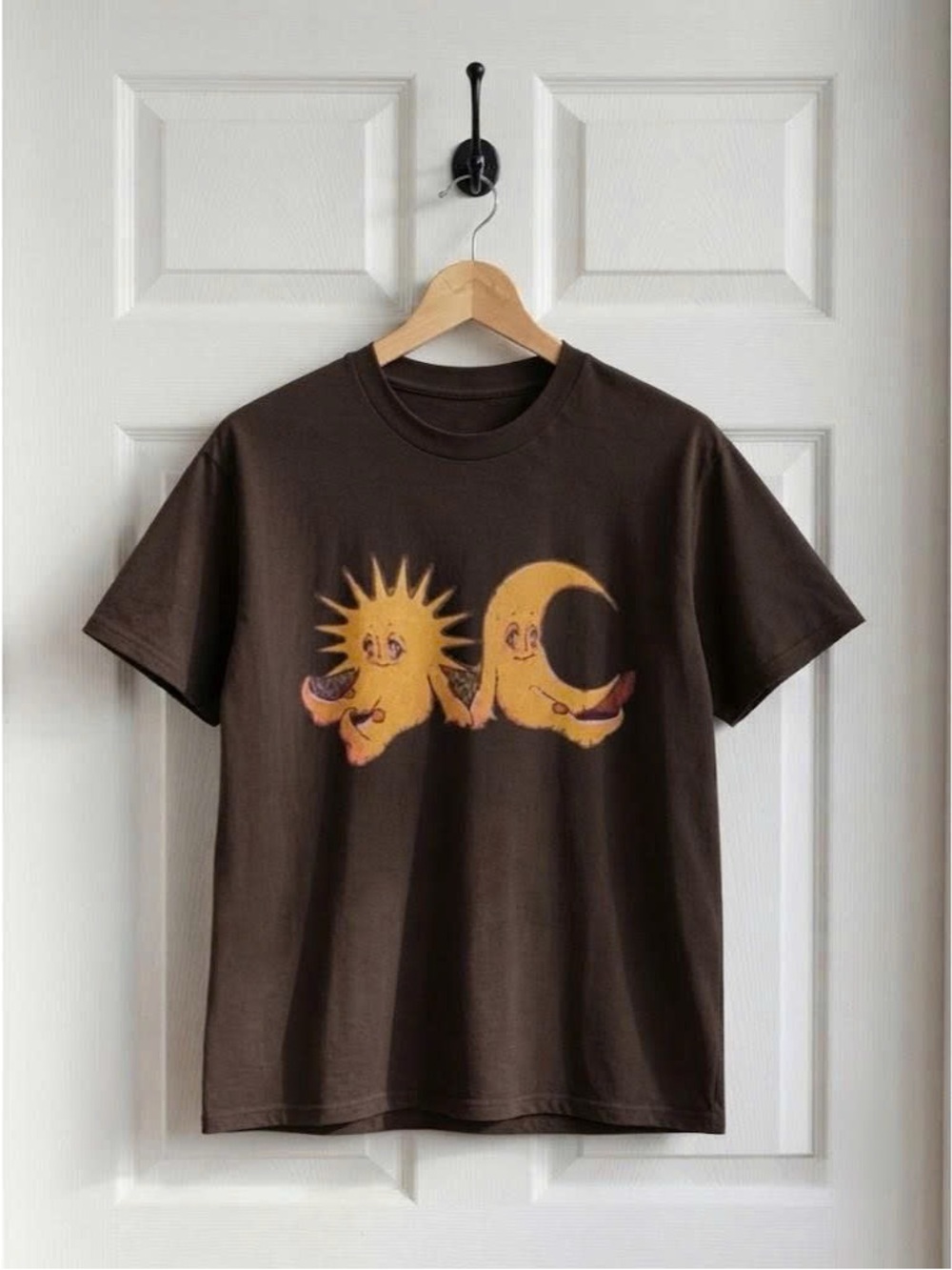 Vintage Brown Celestial Sun Crescent Moon Graphic T Shirt